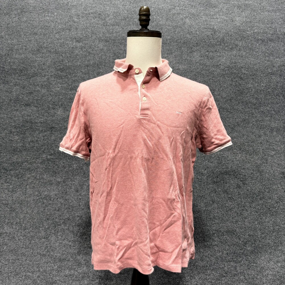 Michael Kors Polo Shirt Mens Large Pink White Trim Short Sleeve MK Logo Casual